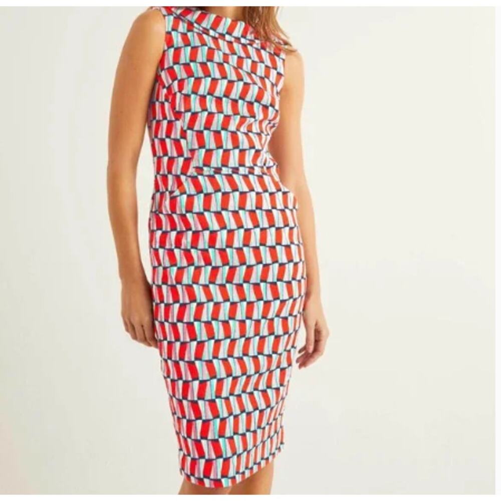 Boden Martha Dress Women's size 14 Orange Sunset Facade High Collar Sheath - Picture 1 of 5